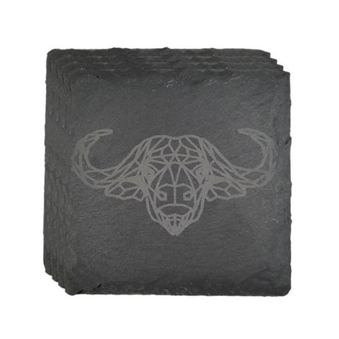 Slate Coasters with Buffalo Head engraved (Set of 4)