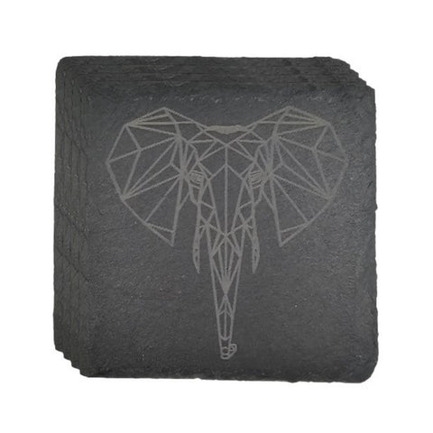 Slate Coasters with Elephant Head engraved (Set of 4)