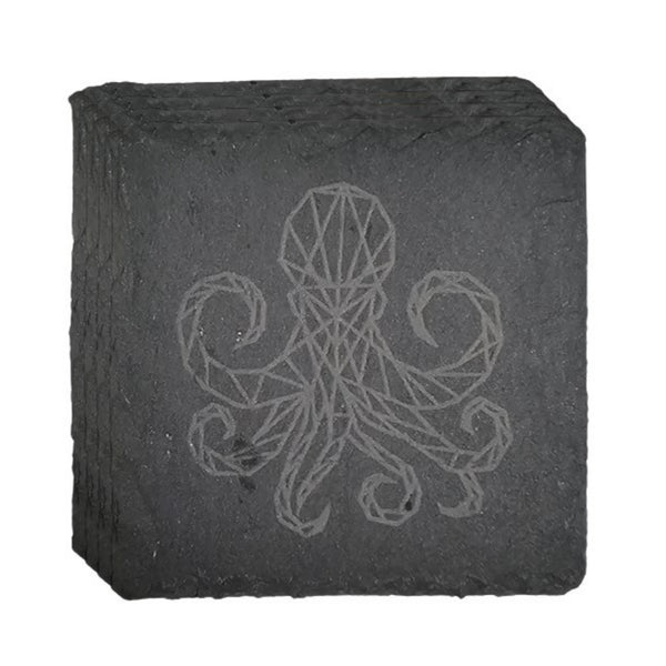 Slate Coasters with Octopus engraved (Set of 4)