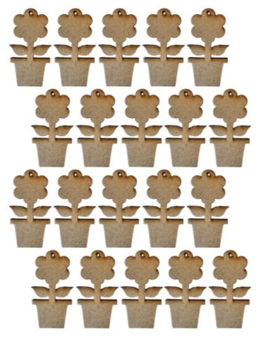 MDF Flower in Pot Shaped Keyring Blanks (Pack of 20)