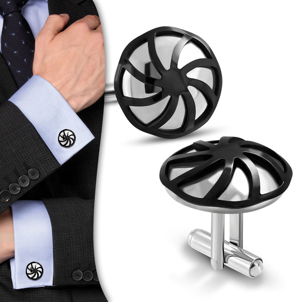 Stainless Steel 2-tone Windmill Cufflinks (Pair)