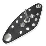 Black Leather Round Long Spike Pyramid Stud Snap Ring